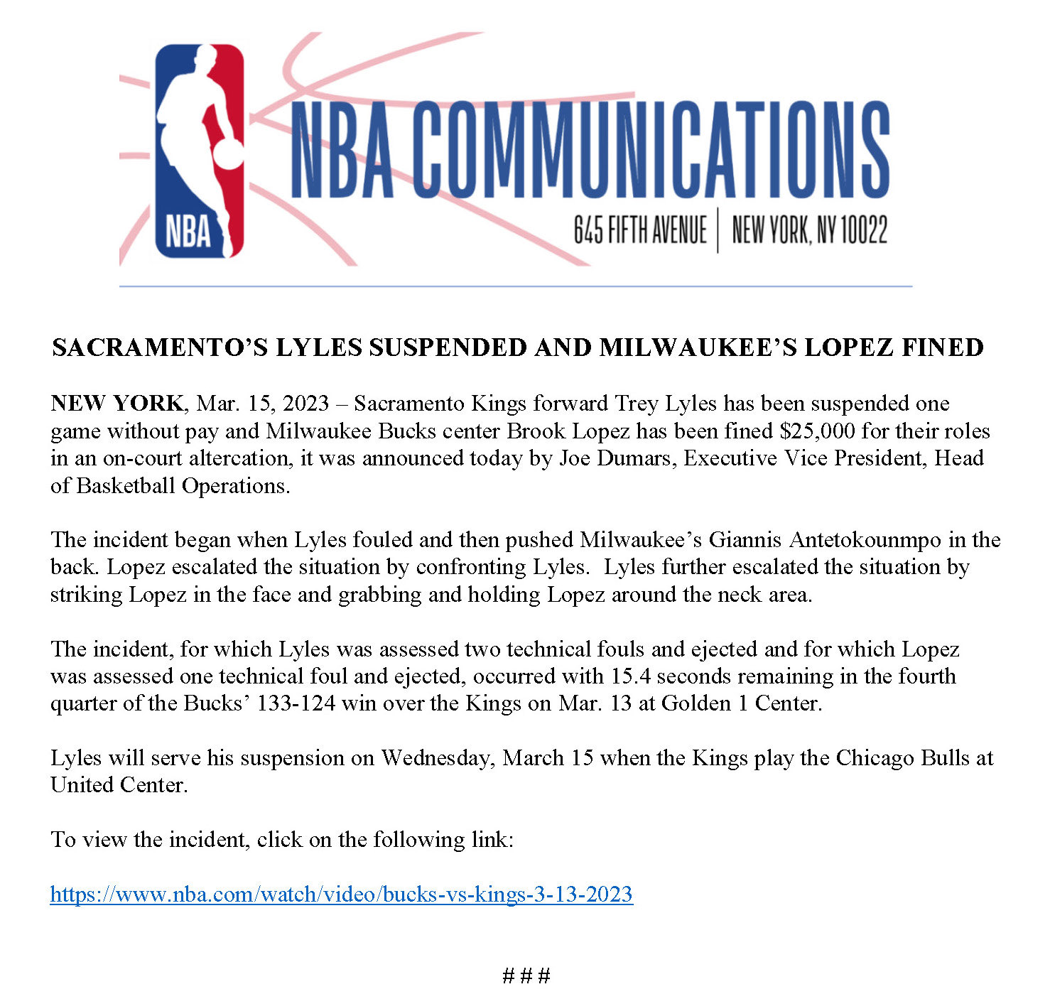 [情報] Trey Lyles禁賽一場；Brook Lopez罰款25K