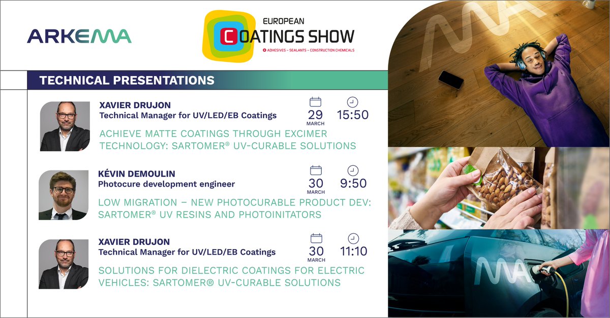 Interested in matte coatings, low migration &amp; dielectric coatings for EVs? Attend these <a href="/Arkema_group/">Arkema</a> presentations at #ECS2023 to learn about our innovative technologies. Info here: sartomer.arkema.com/en/event/globa… <a href="/ec_show/">European Coatings Show</a> #coatings