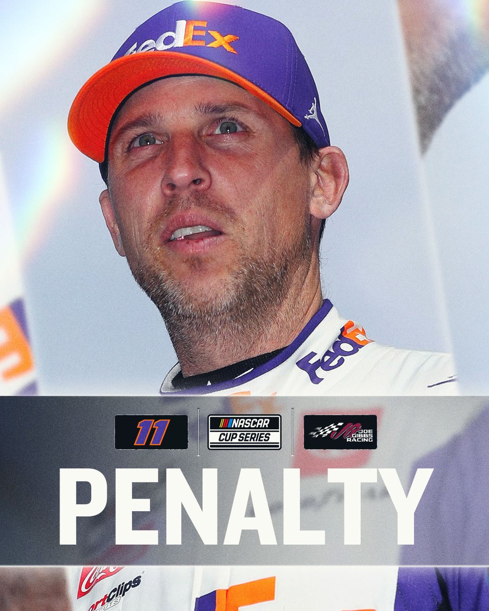 NASCAR's tweet photo. NEWS: Denny Hamlin has been issued a deduction of 25 driver points and a fine of $50,000 for violating Sections 4.4 of the NASCAR Rule book points B &amp; D. 

📰: https://t.co/o8QymyOlXQ https://t.co/Pt2Fe8T0h6