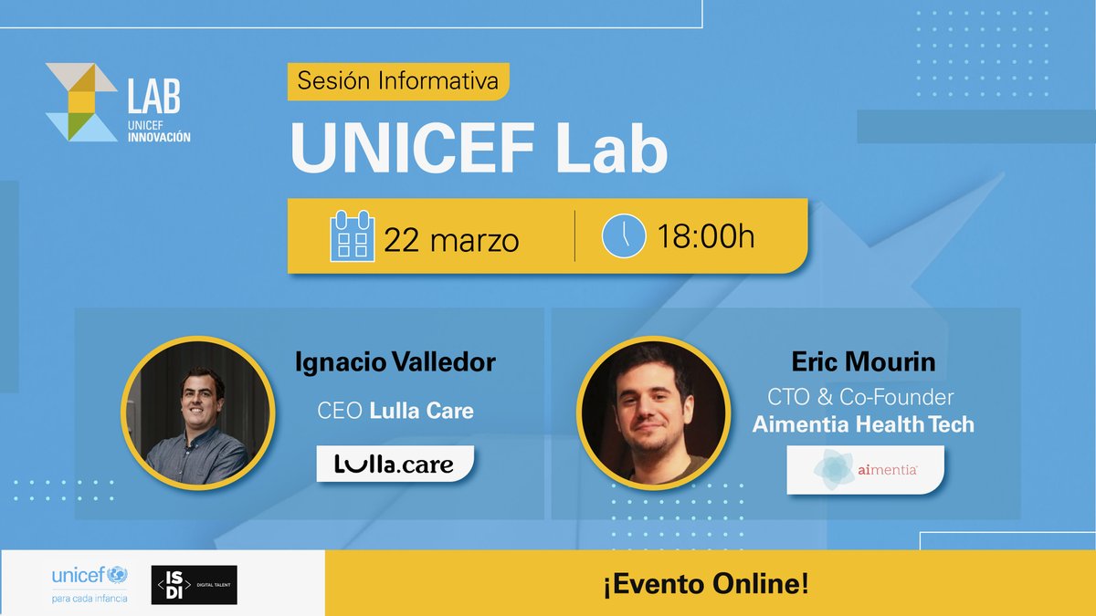 ISDI Accelerator (@isdiacc) on Twitter photo Únete a nuestra sesión informativa de #UNICEFLab V edición y conoce a los emprendedores de la última edición: <a href="/nachovalledor/">Nacho Valledor</a> <a href="/lullaaiApp/">Lullaai</a> y <a href="/ericmourinmarin/">Eric Mourin</a> <a href="/aimentia/">Aimentia HealthTech</a>. Buscamos a los futuros 🦄 unicornios sociales. ¡Apúntate! bit.ly/uniceflabV_ses…
💙<a href="/unicef_es/">UNICEF España</a> <a href="/ISDI_edu/">ISDI</a> Únete a nuestra sesión informativa de #UNICEFLab V edición y conoce a los emprendedores de la última edición: <a href="/nachovalledor/">Nacho Valledor</a> <a href="/lullaaiApp/">Lullaai</a> y <a href="/ericmourinmarin/">Eric Mourin</a> <a href="/aimentia/">Aimentia HealthTech</a>. Buscamos a los futuros 🦄 unicornios sociales. ¡Apúntate! bit.ly/uniceflabV_ses…
💙<a href="/unicef_es/">UNICEF España</a> <a href="/ISDI_edu/">ISDI</a>