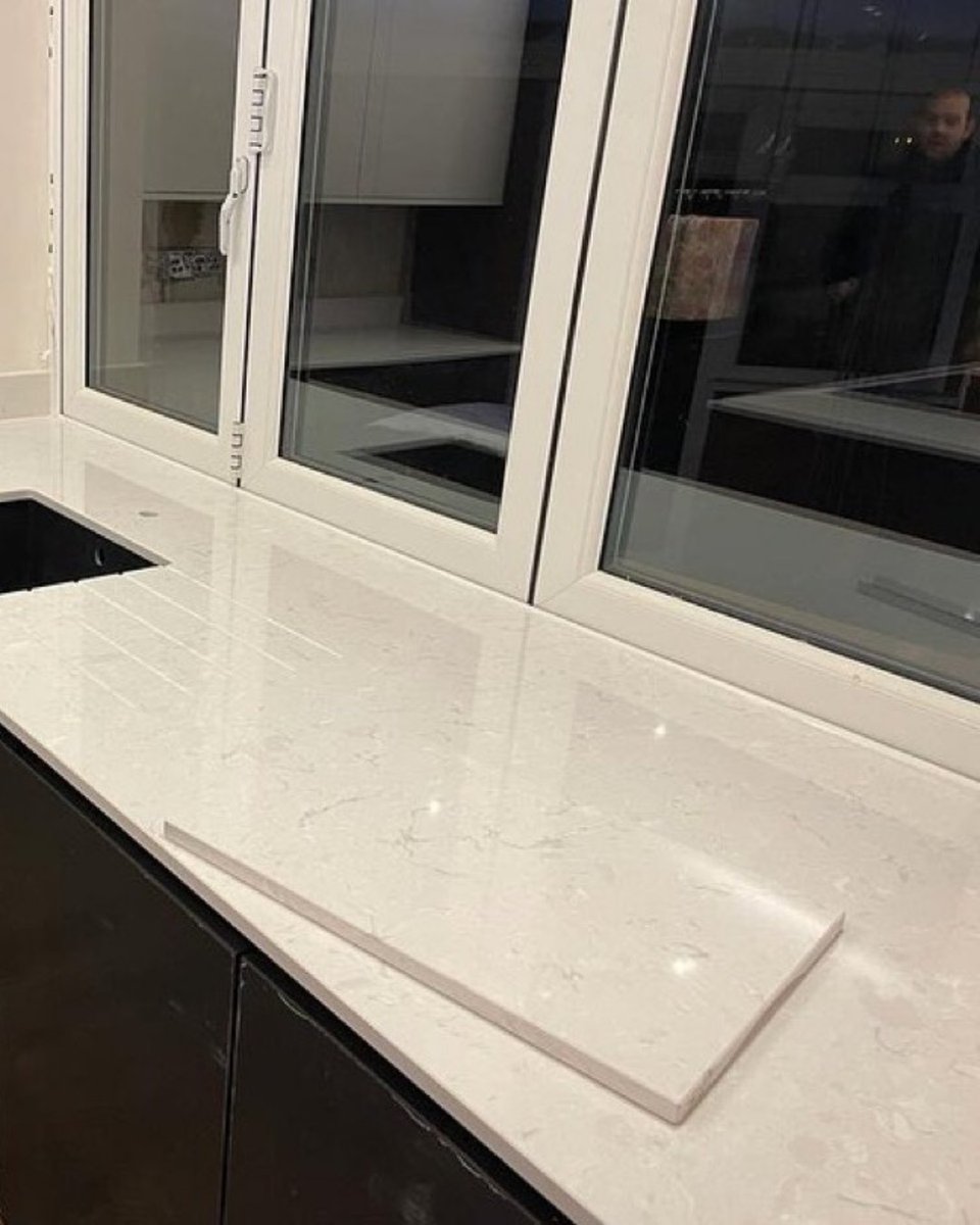 20mm Cambria Swanbridge quartz - a white quartz with grey veins.  It is going to look fabulous in this kitchen. <a href="/LuminaStone/">Lumina Stone</a>