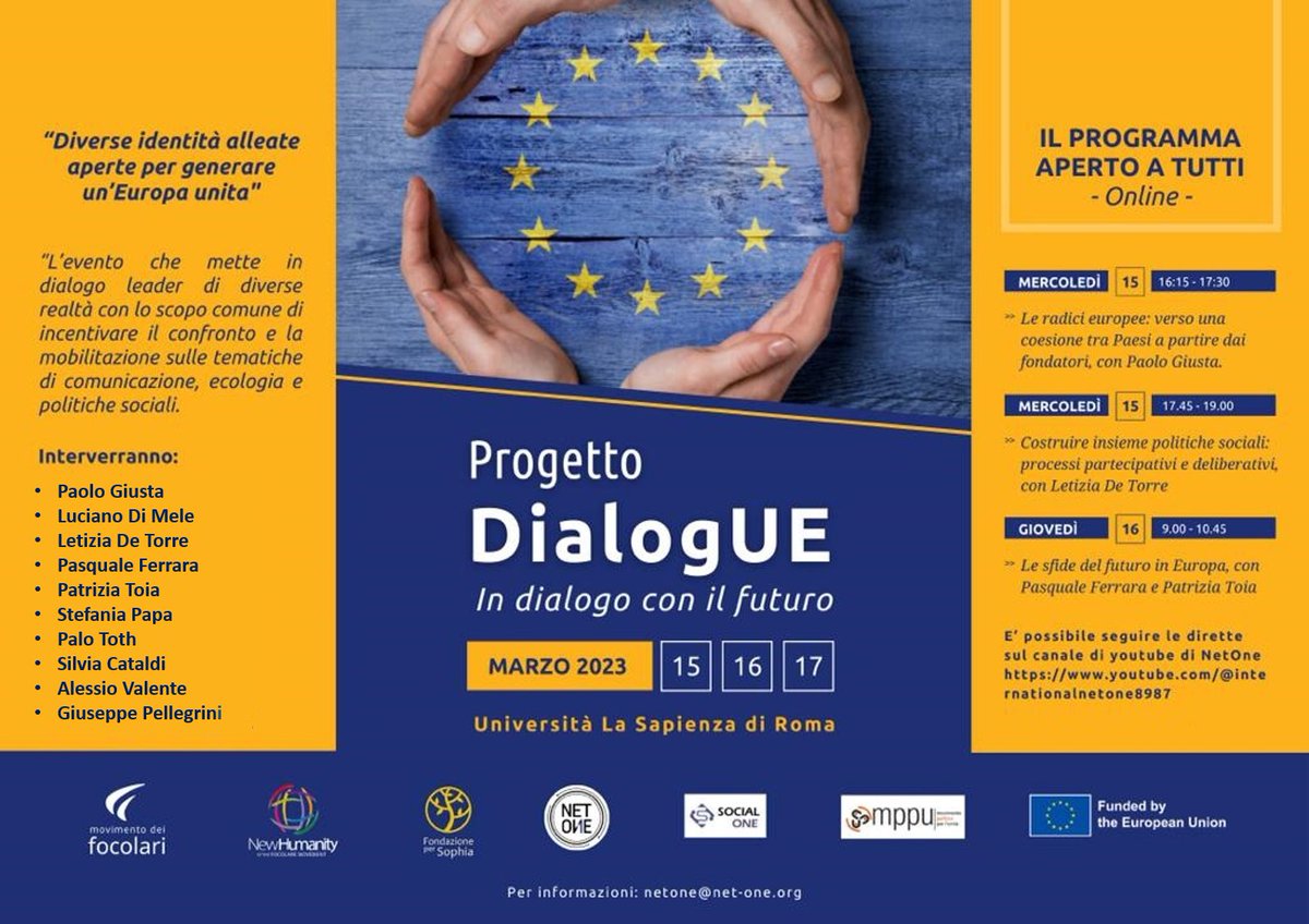 NewHumanityNGO's tweet photo. @mppu_intcenter @NetOne_int #DialogUEproject | Trasmissione dal vivo dell'evento ibrido all'Università La Sapienza di Roma su questo canale Youtube ➡️https://t.co/aq2O42OgqS https://t.co/X6JDZ6WPKP
