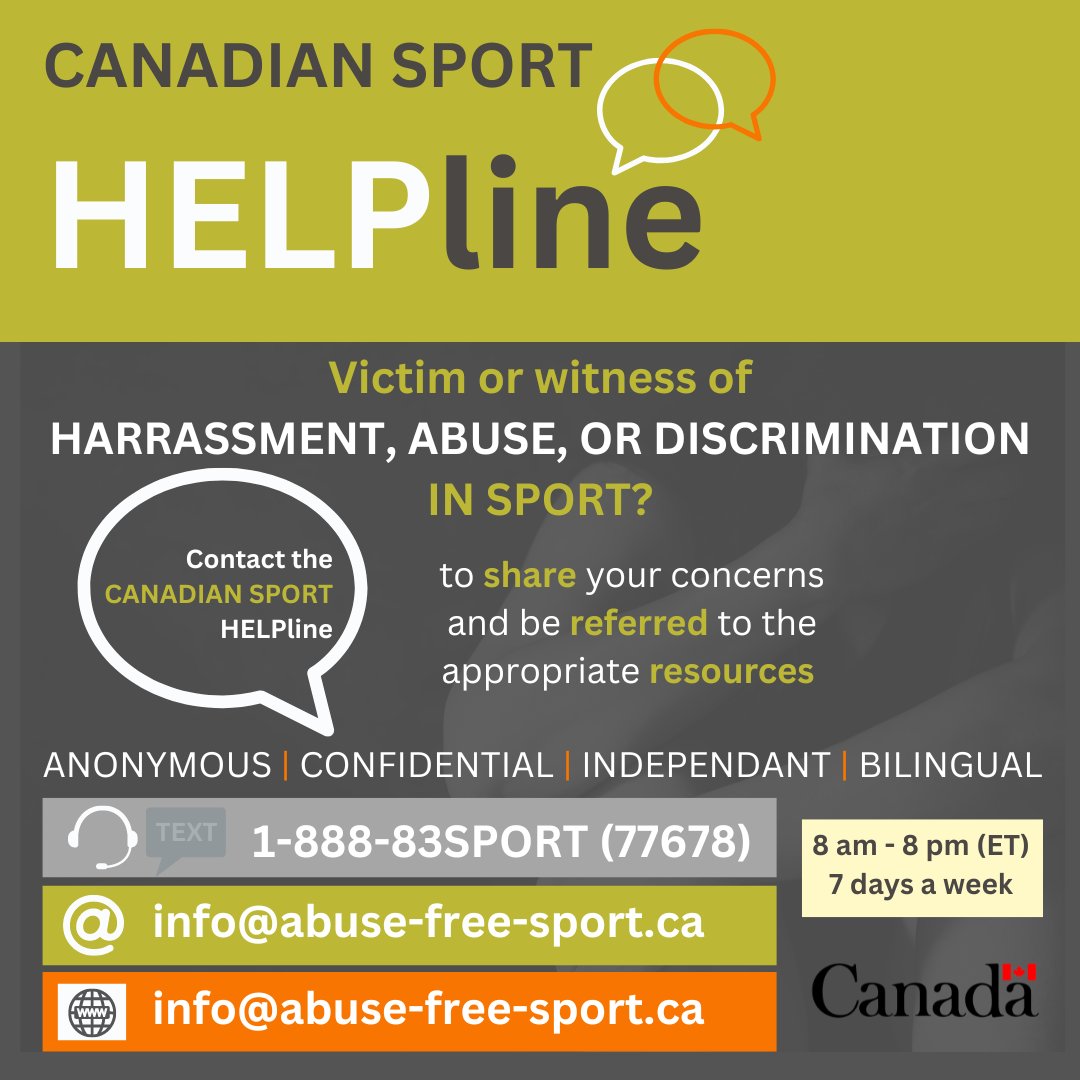 @markhampanamcentre, we are committed to providing a safe and inclusive environment for all athletes and participants. That's why we proudly support the Safe Sport Helpline, a confidential resource to share your concerns and be referred to the appropriate resources.