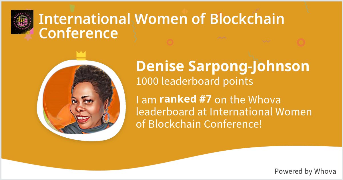 MsNFTtrainer's tweet photo. I ranked #7 on the Whova leaderboard at International Women of Blockchain Conference! #IWBEvent #IWBEvent2023 #IWB2023 #BWBCIWB #IWBBWBC - via #Whova event app | #womeninweb3 #womenonthechain 👩🏼‍🦱⛓️ https://t.co/RSHtgr5E2I