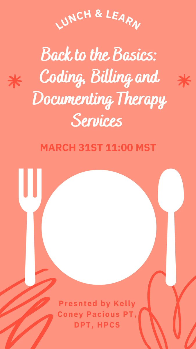 TheAHAInc's tweet photo. Join us for the March Lunch &amp; Learn on Friday March 31st 11:00 MST.

Lunch &amp; Learn! Back to the Basics: Coding, Billing and Documenting Therapy Services Friday March 31st at 11 am MST

Presented by Kelly Coney Pacious PT,DPT,HPCS"

#Hippotherapy #LeadingTheWay https://t.co/28eufcjb3x
