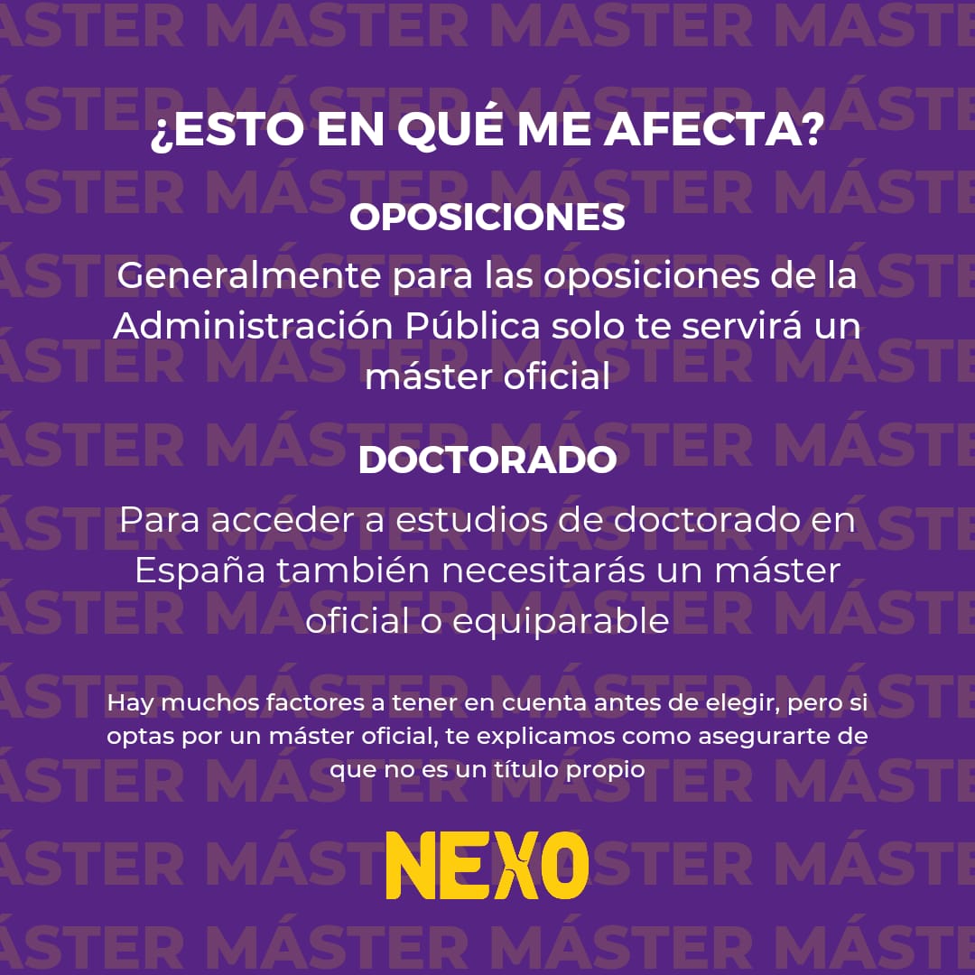 nexo_ull's tweet photo. ¿Estás buscando máster? ¿Es un título oficial o propio? Si no sabes la diferencia te la explicamos y cómo identificarlos⬇️

Además, te facilitamos el enlace en el que puedes hacer tu consulta: https://t.co/flMvU6dP1i https://t.co/ag2acryhlW