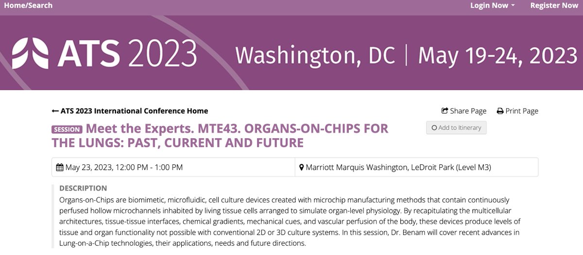 Interested in application of Organs-on-Chips for modeling lung pathophysiology? Want to know latest development and future directions? register for 'Meet the Experts. MTE43. ORGANS-ON-CHIPS FOR THE LUNGS: PAST, CURRENT AND FUTURE' at ATS2023 in DC! abstractsonline.com/pp8/#!/10703/s…