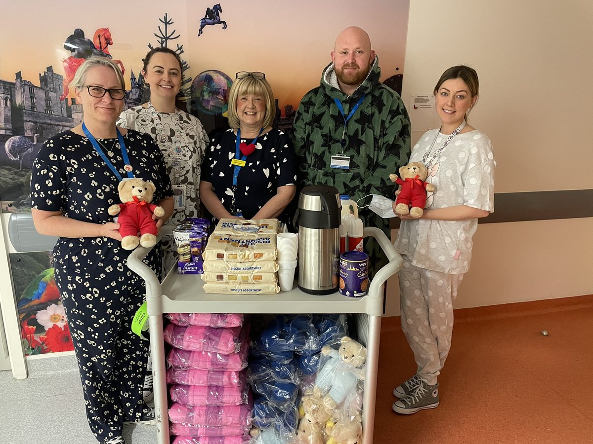 MarkJonesA87's tweet photo. Today @StaffsChildrens we supported Safer Sleep Week to raise awareness of safe sleep for babies. Uniforms were ditched for pyjamas, teddy bear and pyjama gifts for children’s and a little treat of hot chocolate and marshmallows for all. https://t.co/WOSBp7SeqZ
