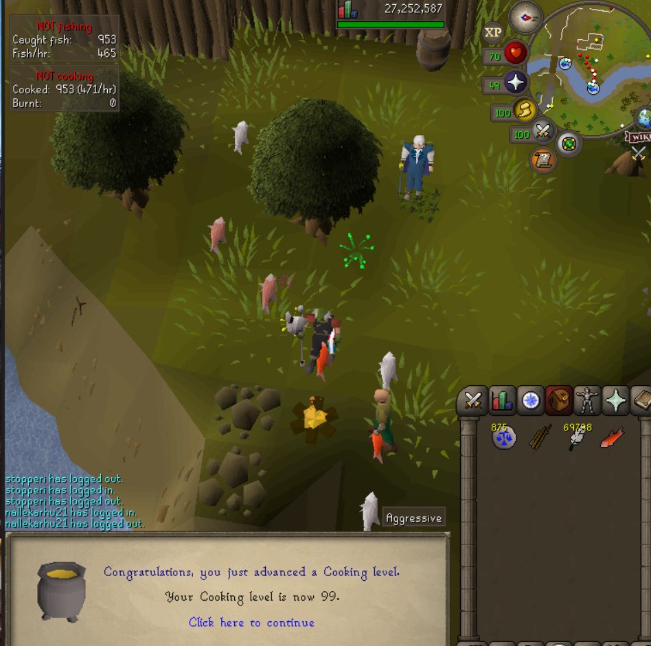 Stopperi1's tweet photo. The end is finally here! 99 cooking on F2P UIM tileman! I hope the barbarians are happy for all the fish I've made. Now to finish off 99 fishing.

#OSRS #Tileman #UIM #F2P https://t.co/iX6TQIzo6v