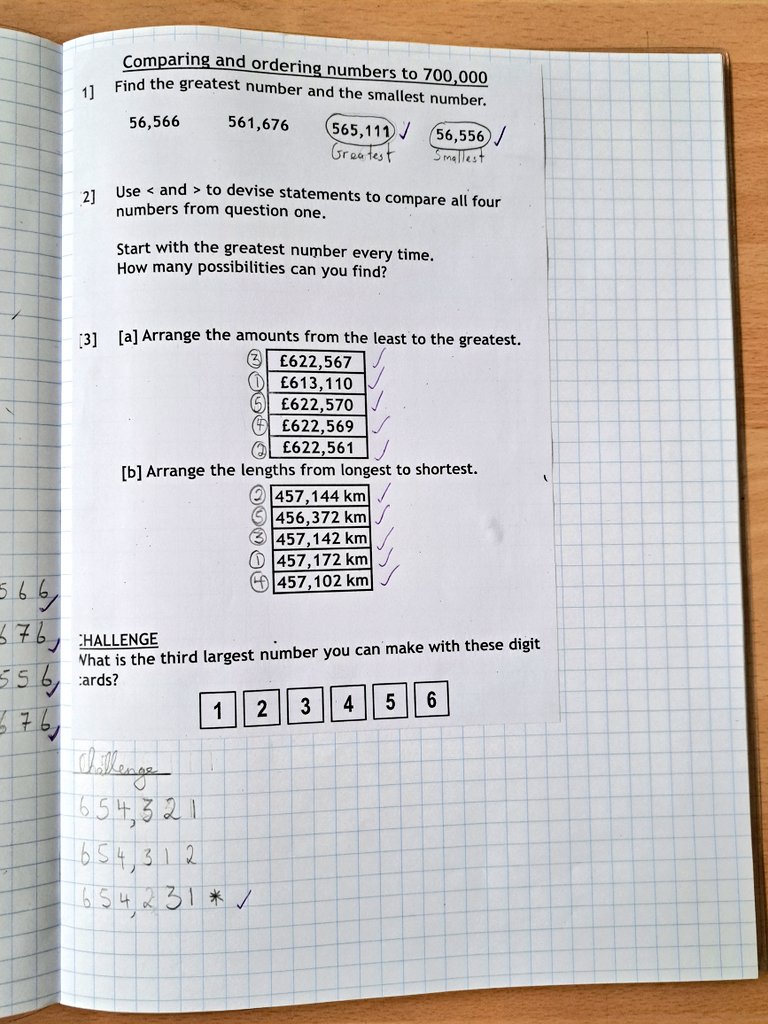 BriarHillSch's tweet photo. Some super #partner work, #discussing the #problem, #BreakingItDown into #SmallerSteps and then #solving it! #Ordering and #Comparing #PlaceValue #Maths #Year5 #Tolkien @EffectiveMaths https://t.co/zbg02TlRUi