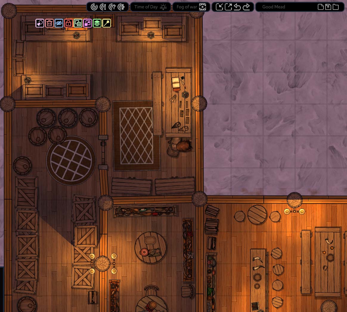 FINALFORMSart's tweet photo. WIP of a Mead Hall type #GamingMap done in @Arkenforge with @FrgtnAdventures assets.
#ttrpgcommunity https://t.co/Dlizo7V93G