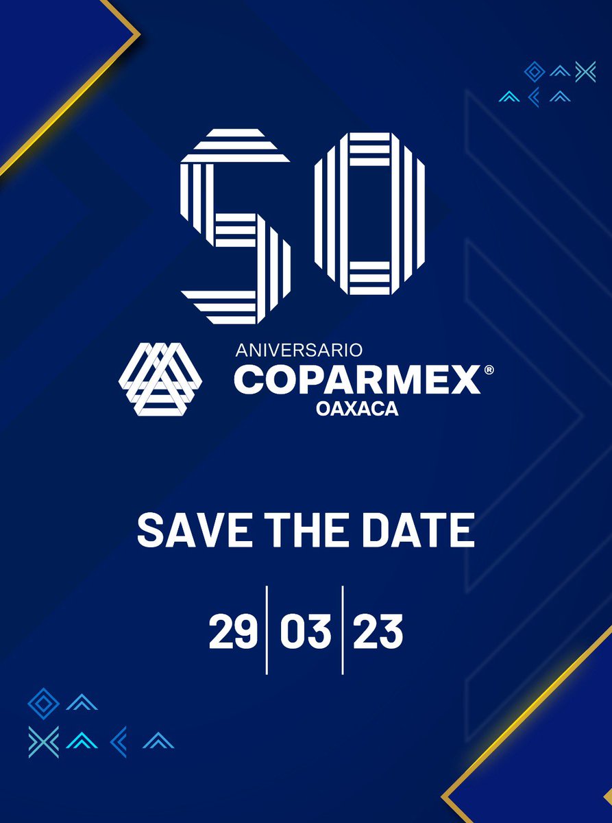 50 aniversario COPARMEX Oaxaca!!!
Save the date: 29 de marzo de 2023

Acompáñanos en esta celebración y en la toma de compromiso de nuestra primera mujer Presidenta, la Mtra. Laura Patricia Barranco Ruiz.