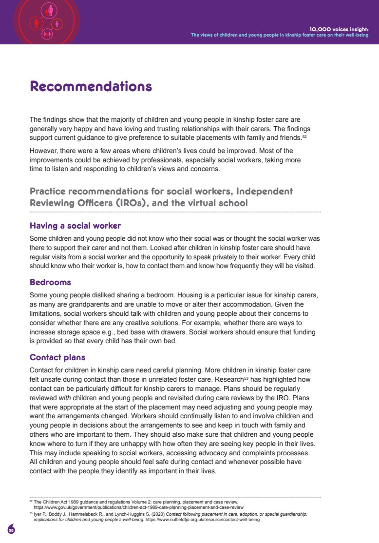 ReesCentre's tweet photo. The recently published 10,000 Voices report focusing on #kinshipcare authored by @CoramVoice and @selwyn_j  made 8 key recommendations to improve policy and social work practice:

Read the full report here: 
https://t.co/FoCLfh5G0K https://t.co/S8SmOevTZ0