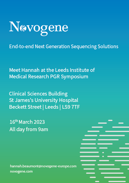Novogene_Europe's tweet photo. Hannah will be at the Leeds Institute of Medical Research PGR Symposium tomorrow! Stop by to ask her about #nextgenerationsequencing and its applications in your medical research.

#NovogeneEurope https://t.co/aAGHkoIyBq