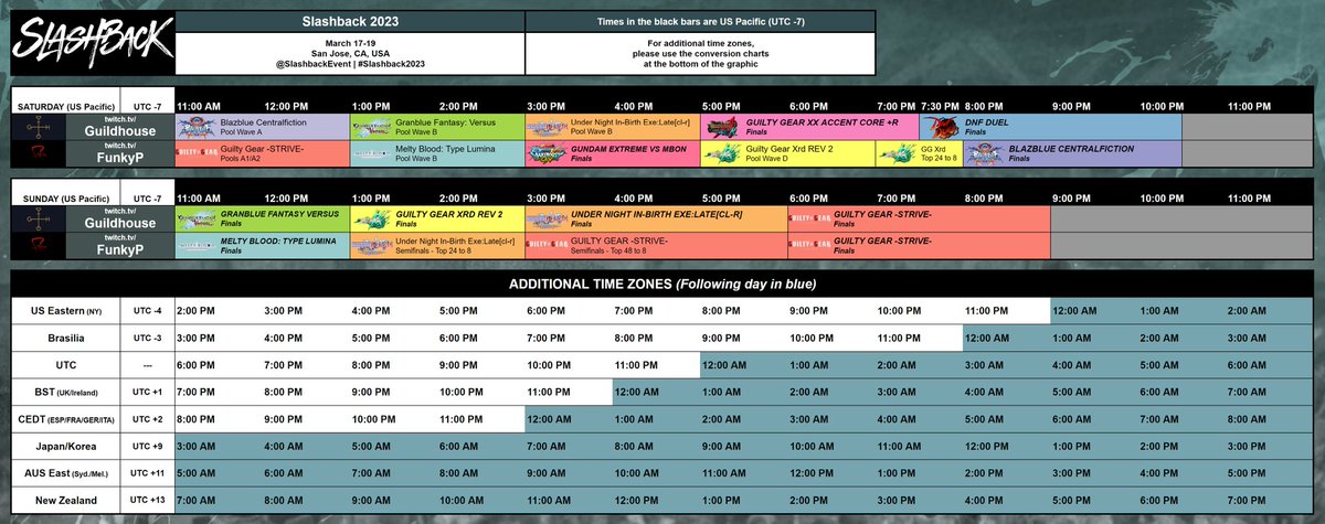 SlashbackEvent's tweet image. Can&apos;t make it to Slashback in person? Check out our stream schedule for the weekend! 

#Slashback2023