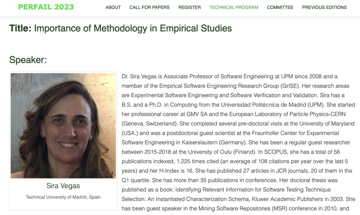 Ella_Peltonen's tweet image. On Friday in #Percom2023 we&apos;ll have the #PerFail2023 keynote &quot;Importance of Methodology in Empirical Studies&quot; given by prof Sira Vegas - very cool stuff coming up. Room SCE 203 at 08:35 - 09:30. Welcome everyone around! @IEEEPerCom  

perfail-workshop.github.io/2023/