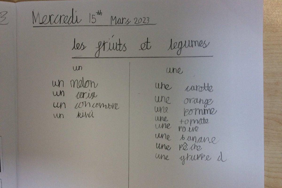 CuddingtonPri's tweet photo. Barn Owls are learning about fruit and vegetables in French and have sorted nouns. #cuddingtonmfl https://t.co/pOx2vmNJU9
