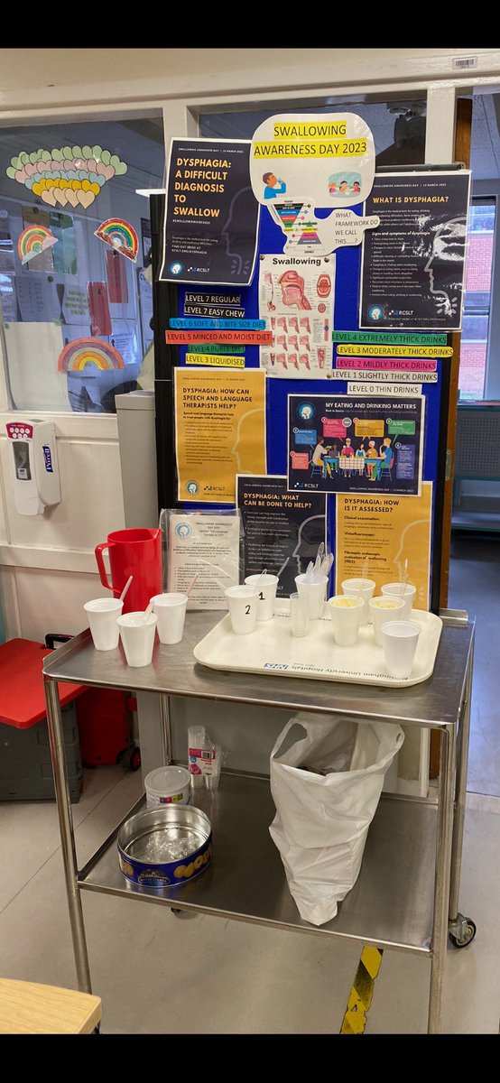 NUHAcuteSLT's tweet photo. Fabulous to get such enthusiastic engagement from nursing staff w our Swallowing Awareness Day stand on Southwell ward @NUH_Respiratory this afternoon #swallowaware2023 Experiencing what our patients w #dysphagia go through is really important #nhweek2023 @TeamNUH @NUHTherapies https://t.co/PuaKzTRiFh