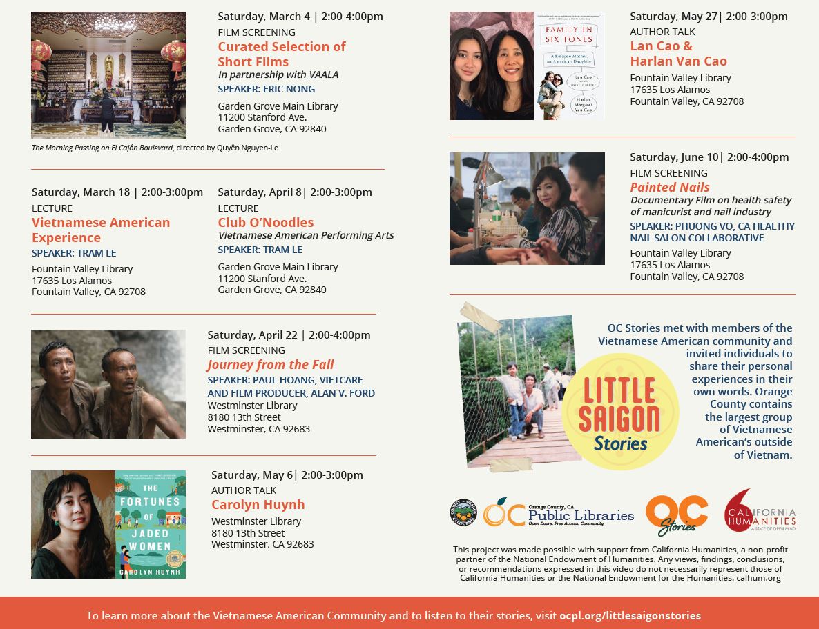 SEAA Curator-turned-UCLA Professor @thuyvodang has been serving as advisor for a Cal Humanities-funded project by <a href="/ocpublib/">OC Public Libraries</a>. This project focuses on stories from Orange County's Little Saigon. <a href="/ocpublib/">OC Public Libraries</a> librarians have collected over 20 oral histories and organized events below!