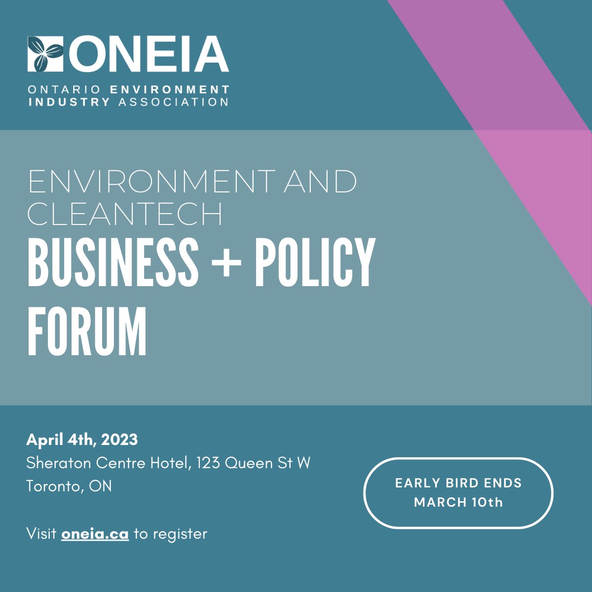 Register NOW to attend @ONEIANetwork’s upcoming Environment and #ONCleantech Business + Policy Forum off-the-record policy roundtables with government reps covering topics such as #PFAS, #energy, #water, Bill 23 and more! 
#business #policy #BPF2023
oneia.my.canva.site/bpf2023