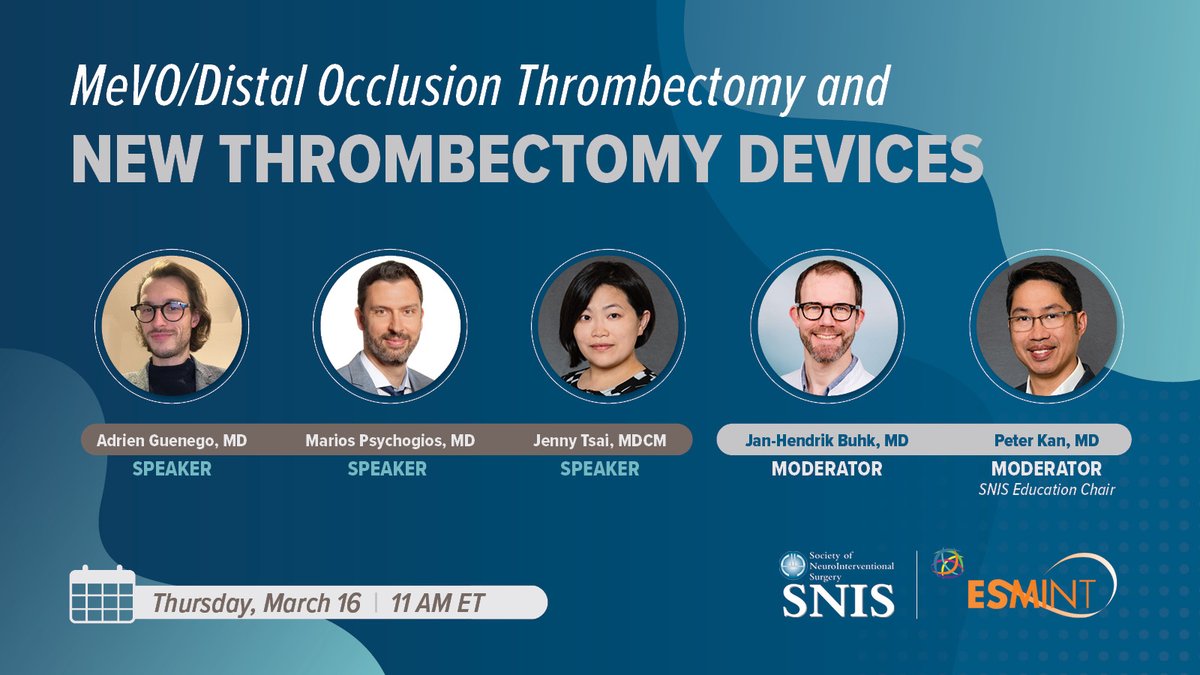 SNIS Info (@snisinfo) on Twitter photo TOMORROW: The next #SNISinsights webinar "MeVO/distal occlusion thrombectomy & new thrombectomy devices" is TOMORROW at 11 am ET. SNIS Edu Chair <a href="/PeterKa80460001/">Peter Kan</a> & @JBuhk sit down with <a href="/GuenegoAdrien/">The French Brain Doctor</a>, <a href="/MPeyT1/">Marios Psychogios</a> & <a href="/JPTsaiMD/">Jenny P. Tsai MD</a>. <a href="/esmintsociety/">ESMINT Society</a>
Register ➡️ pulse.ly/lrrzqwvxyw TOMORROW: The next #SNISinsights webinar "MeVO/distal occlusion thrombectomy & new thrombectomy devices" is TOMORROW at 11 am ET. SNIS Edu Chair <a href="/PeterKa80460001/">Peter Kan</a> & @JBuhk sit down with <a href="/GuenegoAdrien/">The French Brain Doctor</a>, <a href="/MPeyT1/">Marios Psychogios</a> & <a href="/JPTsaiMD/">Jenny P. Tsai MD</a>. <a href="/esmintsociety/">ESMINT Society</a>
Register ➡️ pulse.ly/lrrzqwvxyw