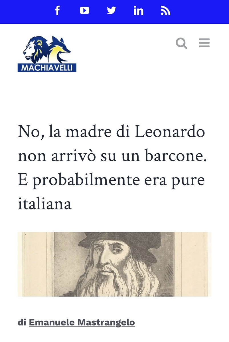 No, la madre di Leonardo non arrivò su un barcone. E probabilmente era pure italiana. 
@meisterengel @Machiavelli_it 
#LeonardodaVinci 

⤵️
centromachiavelli.com/2023/03/15/ver…