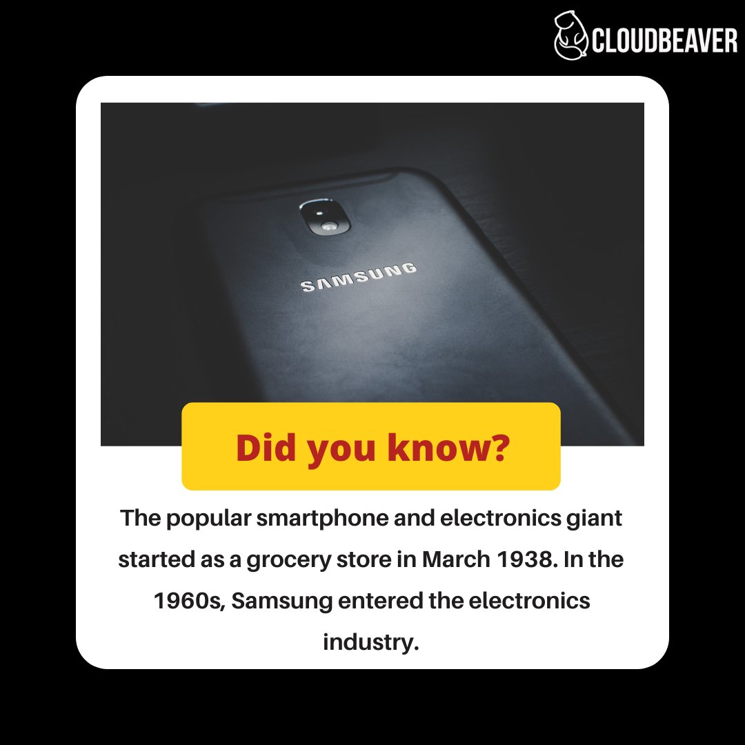 TheCloudbeaver's tweet photo. Samsung started off as a grocery store.
#didyouknow #samsung #technology #grocery #cellphone #electronics #cloudbeaver https://t.co/5mJNGmOasS