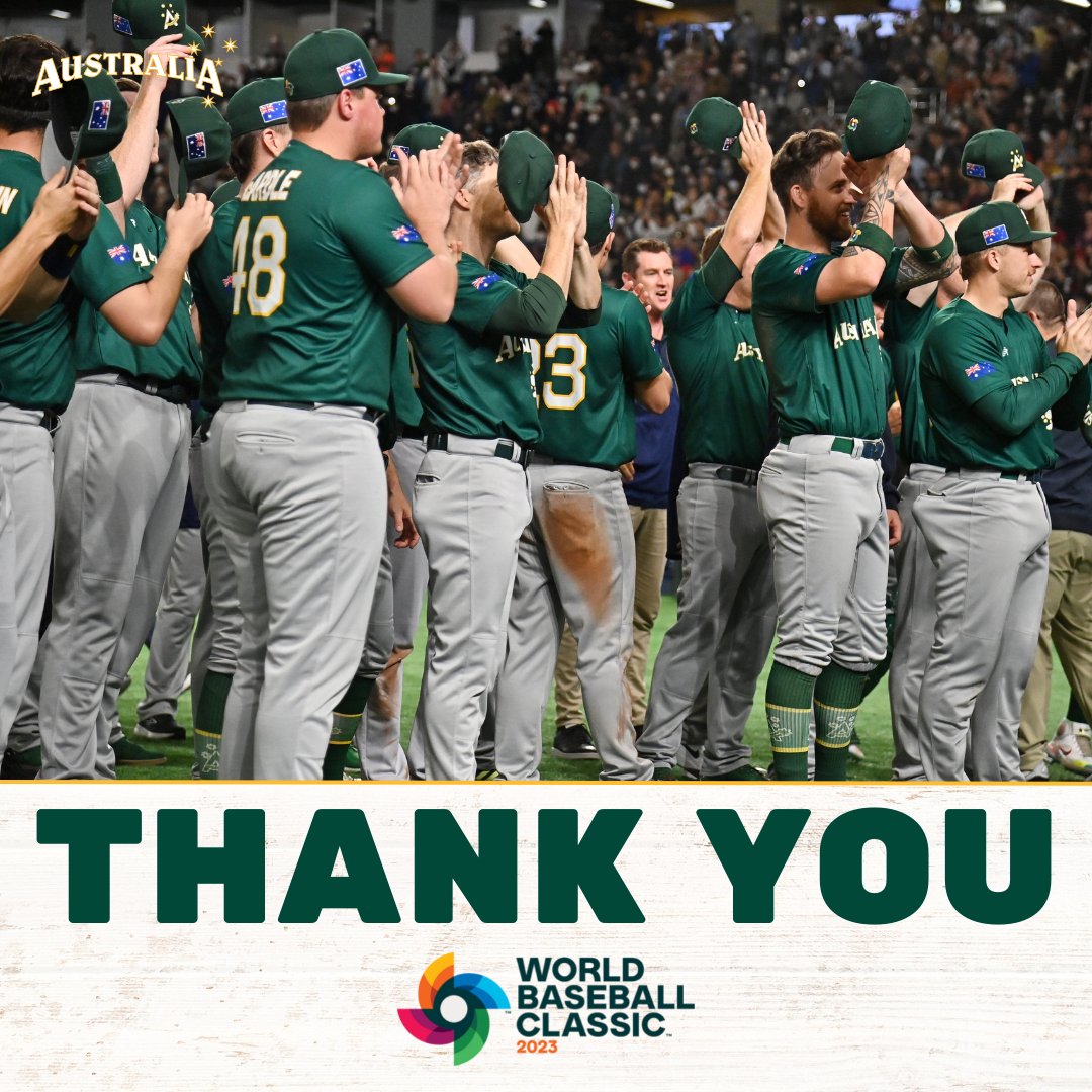 TeamAusBaseball's tweet photo. Our tournament may have ended but our story hasn't. 

There are so many people we would like to thank.

If you have supported Australian Baseball in any way, shape or form along the way - you're one of them.

Our team. Our story. 

Can't wait to see what's next.

💚 💛 https://t.co/73XQhFzwhk