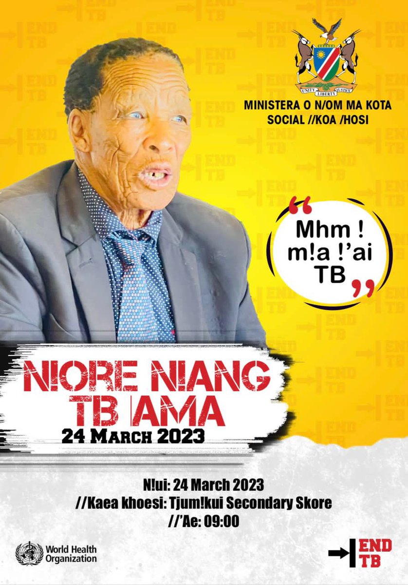 ExitRockaz's tweet photo. If You’re Coughing For 2 Weeks, Get Tested For TB Today And Take Your Medication Correctly. Yes! We Can End TB! See You In Tsumkwe #MoHSS #WHO Let’s Live Longer!! 🐐 #TheFlood https://t.co/tBz1LiiTgc