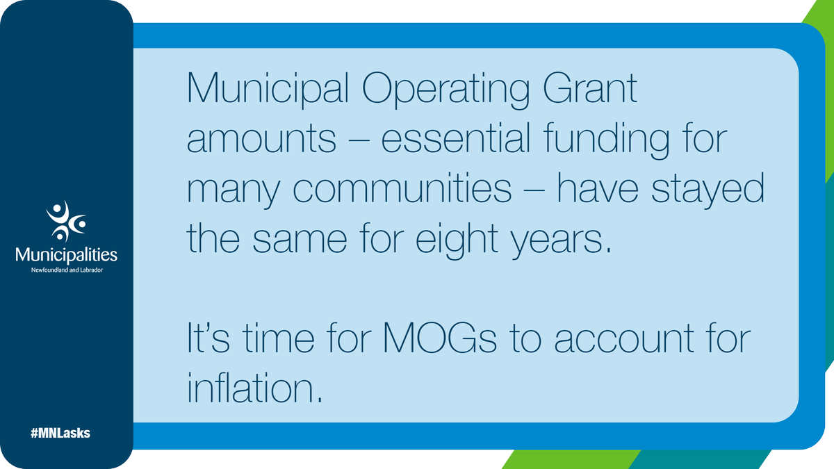 MunicipalNL's tweet photo. Municipal Operating Grants need to account for inflation. #MNLasks #nlpoli https://t.co/ESFKbMYjRE