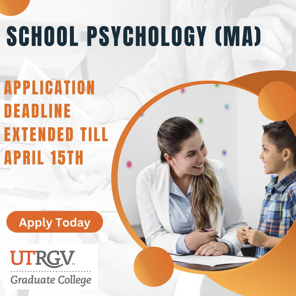 The program training includes preparation in mental health and educational interventions, child development, learning, behavior, motivation, curriculum and instruction, assessment, consultation, collaboration, school law, and school systems. Apply today: utrgv.edu/gradapply