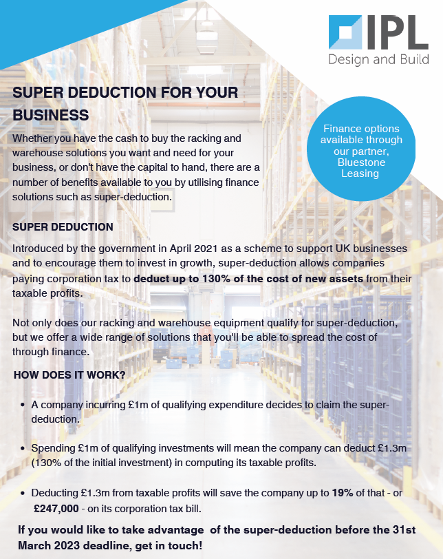 ipldab's tweet photo. Fancy a chat about finance packages available on Commercial & Industrial Fit Out projects including Super Deduction which ends 31st March 2023 get in touch with one of our team.
info@ipldab.com
0161 688 1719
#construction #fitout #racking #finance #deadline #superdeduction https://t.co/kmz1BYL3ZN