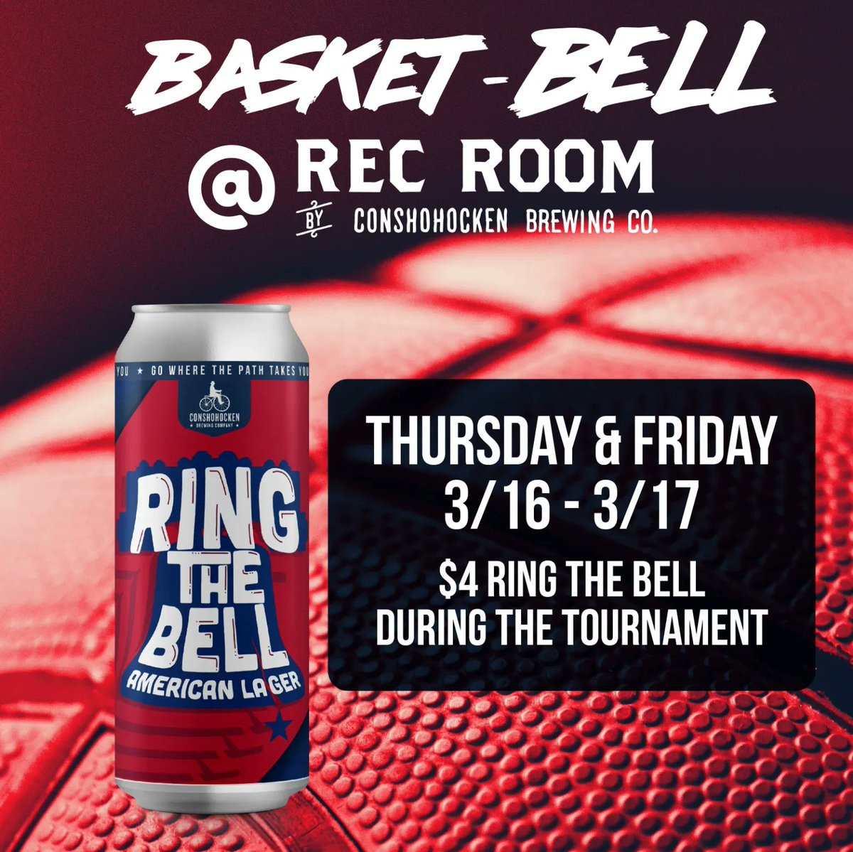RecRoomPVille's tweet photo. Come out and watch the tournament with us 🏀  

We've extended our hours on Thursday for the games, and will be opening at 12pm 🙌  Stop in and enjoy $4 Ring The Bell American Lagers during gametime!

See you there 🍻 https://t.co/cubjKVqVPr