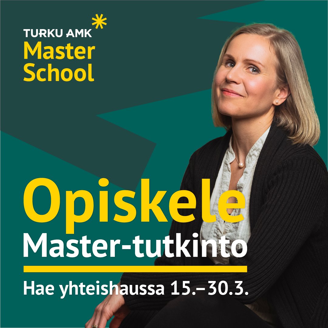 Luo tulevaisuutta − opiskele Master-tutkinto <a href="/TurkuAMK/">Turun ammattikorkeakoulu</a>:ssa! Master Schoolissa kehityt asiantuntijana, esimiehenä tai johtajana. Voit opiskella ylemmän korkeakoulututkinnon (YAMK) joustavasti työn ohessa. Hae 30.3. klo 15 mennessä: turkuamk.fi/haku

#TurkuAMK #MasterSchool