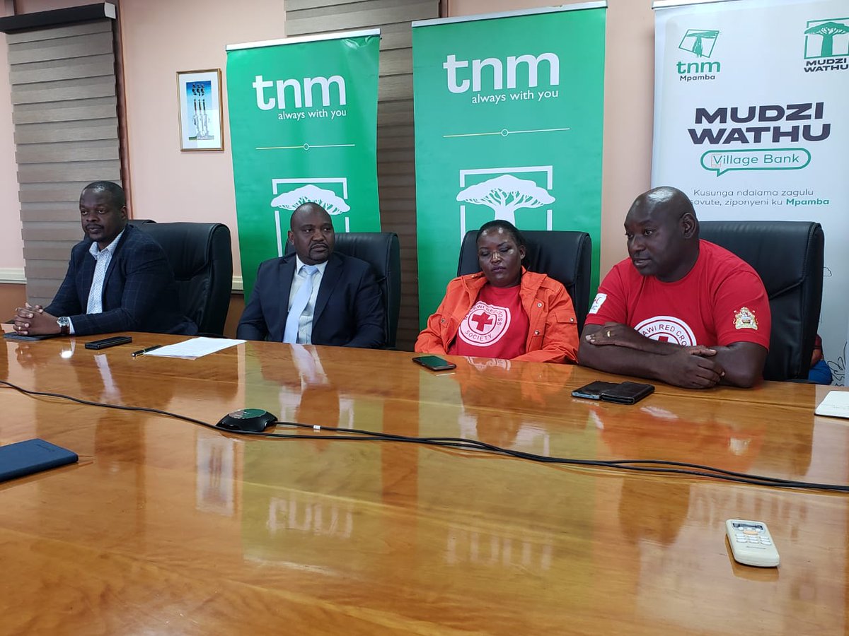 MalawiRedCross's tweet photo. TNM - @alwayswithyoumw  has today donated relief items worth 20 million Kwacha to the Tropical Cyclone Freddy affected people through @MalawiRedCross. TNM acting CEO Lloyd Gowera said TNM is always with the vulnerable people in mind, hence the support towards TCF affected people. https://t.co/fMEVU5qFP1