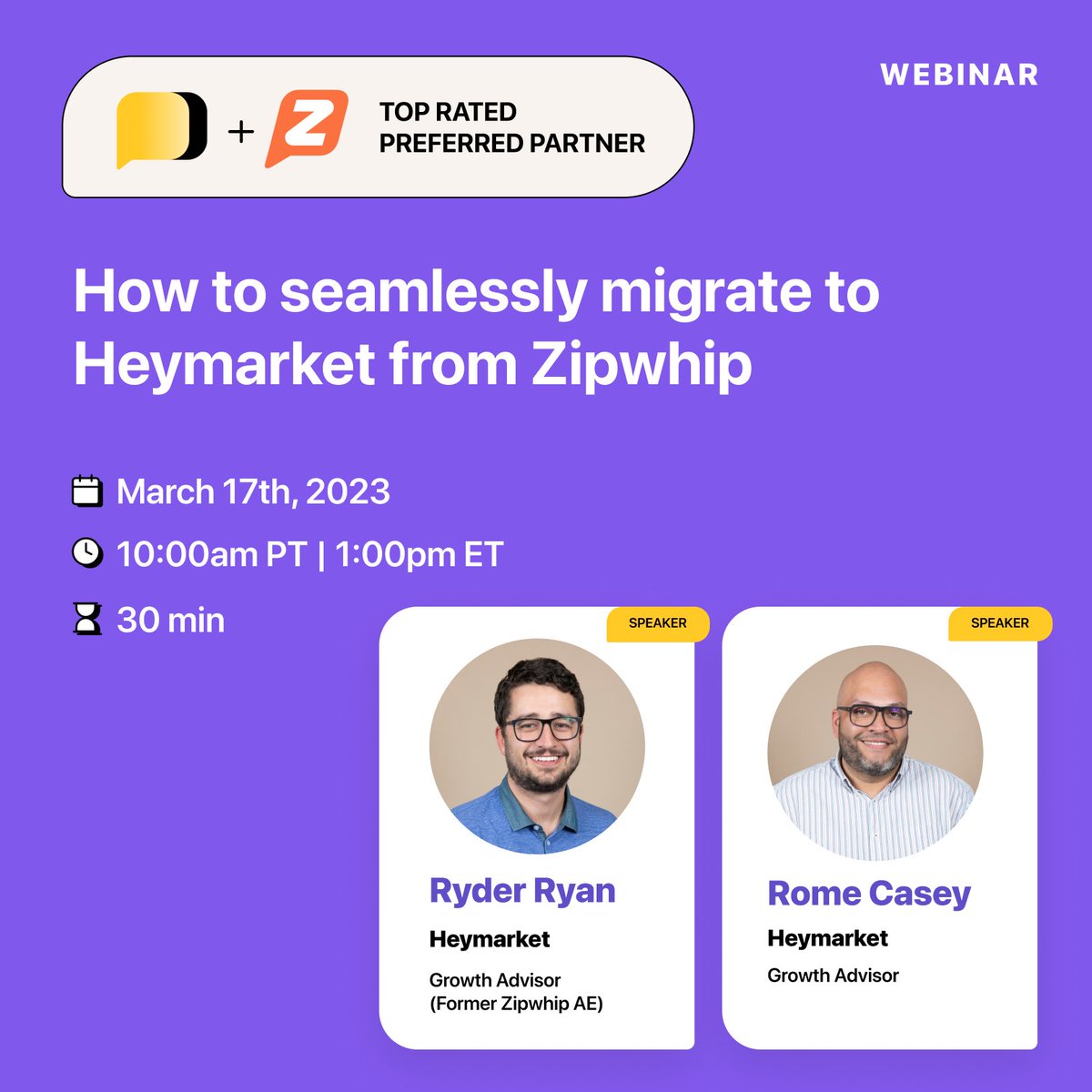 heymarketapp's tweet photo. Join us on Friday for a look at how to move to Heymarket from Zipwhip, and how to immediately get up and running with features to continue and grow your texting strategy: https://t.co/sDkzIsWACm https://t.co/niTK2cCraA