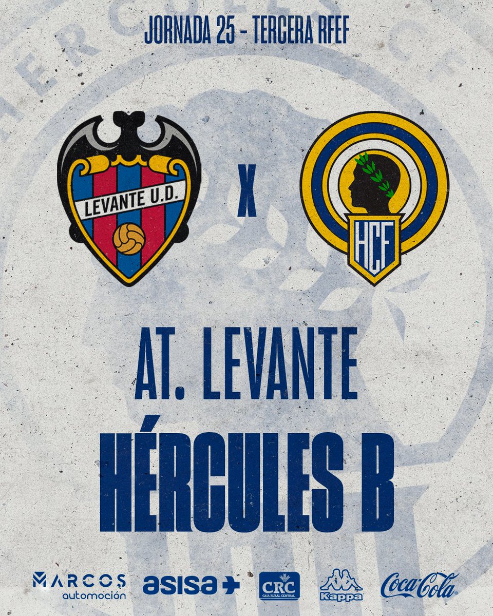 𝗣𝗥𝗢́𝗫𝗜𝗠𝗢 𝗣𝗔𝗥𝗧𝗜𝗗𝗢

🆚 Atlético Levante
📆 18/03/2023
⏰ 16:00
🏟️ Ciudad Deportiva Levante UD 

#HérculesB • 💙 #MachoHércules 🤍