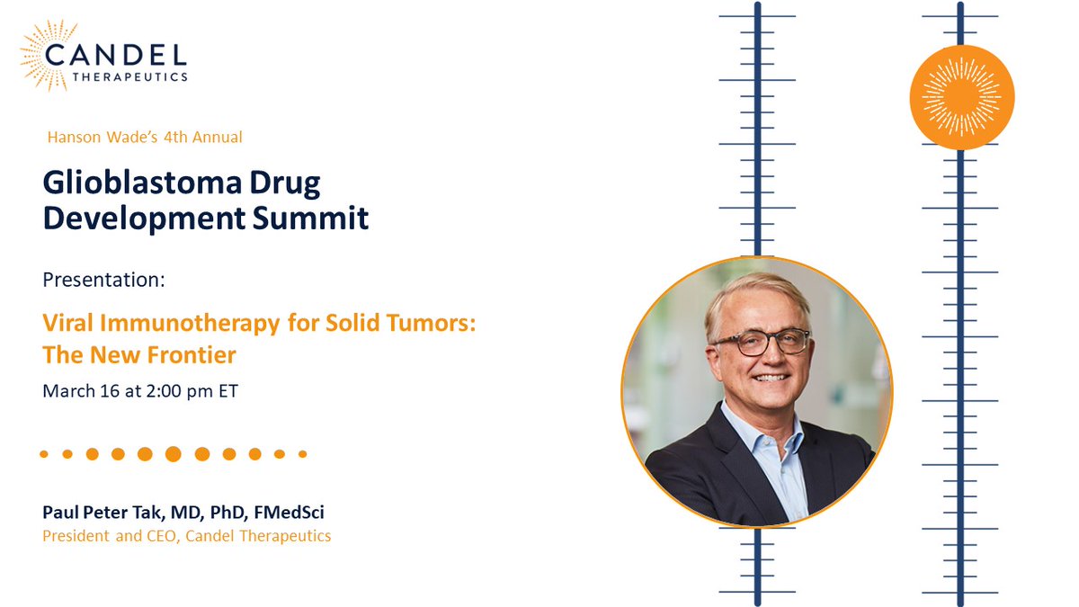 CandelTx's tweet photo. Don’t miss Candel President and CEO,  Dr. @paulpetertak, at the 4th Annual @GbmSummit, where he will discuss how Candel is developing its viral immunotherapies to help improve survival rates &amp; quality of life for people w/ #cancer. Learn more here: https://t.co/e3B8HZtF7V https://t.co/ygrAqelA8V