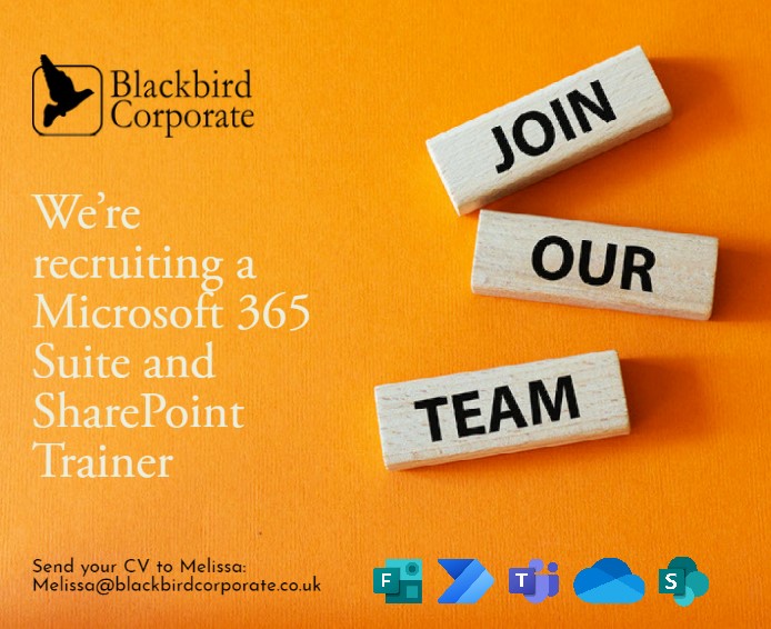 We’re looking for a Microsoft 365 and SharePoint superstar to join the team
ow.ly/zuAz50Ne1sR 
#microsoft365 #sharepoint #trainer #trainingprovider #teams #powerautomate #useradoption #passionateaboutsharePoint #blackbirdcorporate #onedrive #microsoft #sharepointonline