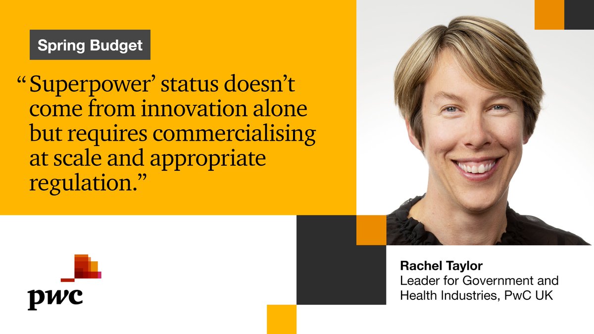 .<a href="/PwC_UK/">PwC UK</a>'s Government and Health Industries leader Rachel Taylor comments on the Chancellor's commitment to making the UK a 'Science Superpower'. Read the full press release here: pwc.to/3YP15Mz #Budget2023 #SpringBudget