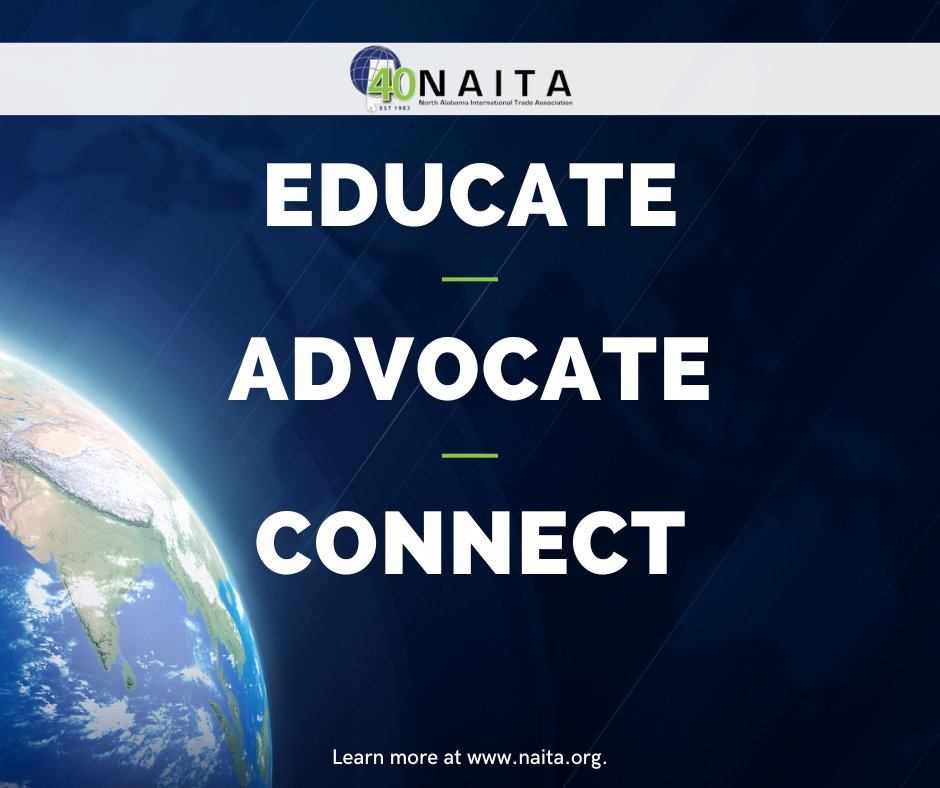 HSVNAITA's tweet photo. Why is NAITA important to your company?

NAITA provides an international networking forum and education on trade issues and prepares businesses for global success. NAITA is your partner for the future!

Became a member of NAITA today: https://t.co/49vCpyuDWK

#naita #northalabama https://t.co/QbglLh6ghn