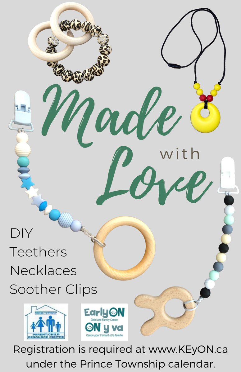 Prince Township April Calendar and Monthly Activities Continued 
Made with Love
April 6, 2023 - Make your own Soother Clip.
Registration is required at KEyON.ca under the Prince Township calendar.
