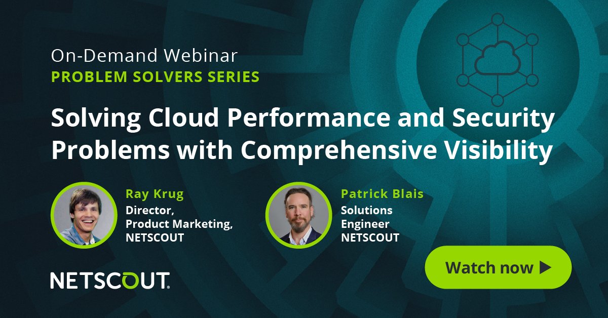 Ready to enhance your cloud performance management &amp; cybersecurity approach to lower operating expenses, reduce capital expenses, and drive collaboration? Watch this webinar on leveraging comprehensive visibility to remedy your complex problems. <a href="/NETSCOUT/">NETSCOUT</a> bit.ly/42hZZvR