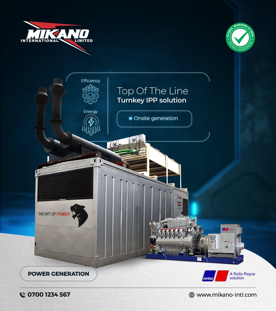 Increase your factory's operational output with Mikano's Turnkey IPP solution utilising engines from the global brand, MTU.

Send us a DM or call 07001234567 to make a purchase. 

#ReliableEnergy #UninterruptedPowerSupply #PowerProjects #Mikano #MikanoIPP #IPP #IPPSolutions
