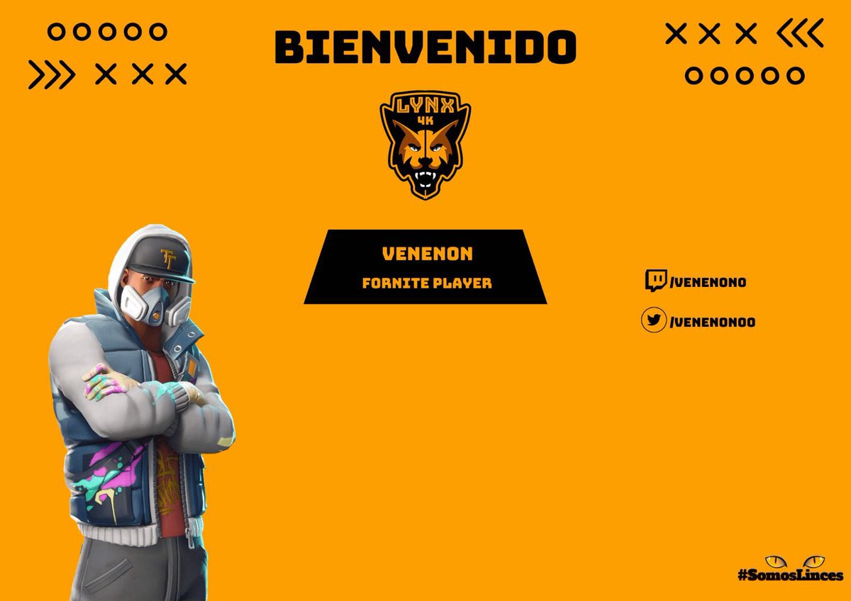 Lynx4K_ESPORTS's tweet photo. 📢 PRESENTACIÓN 📢

Presentamos a nuestro nuevo #CC, jugador 🔝 de #Fortnite Nuestro nuevo LINCE quedó tercero en nuestro torneo benéfico para #Peludos.😋

🔸 Apodo: Venenon
🔸 Twitter: @venenon00 
🔸 Twitch: Venenon0

¡Bienvenido a la familia lince! 🧡
#WeAreLynx 🦊 https://t.co/n81ouhfJ2r