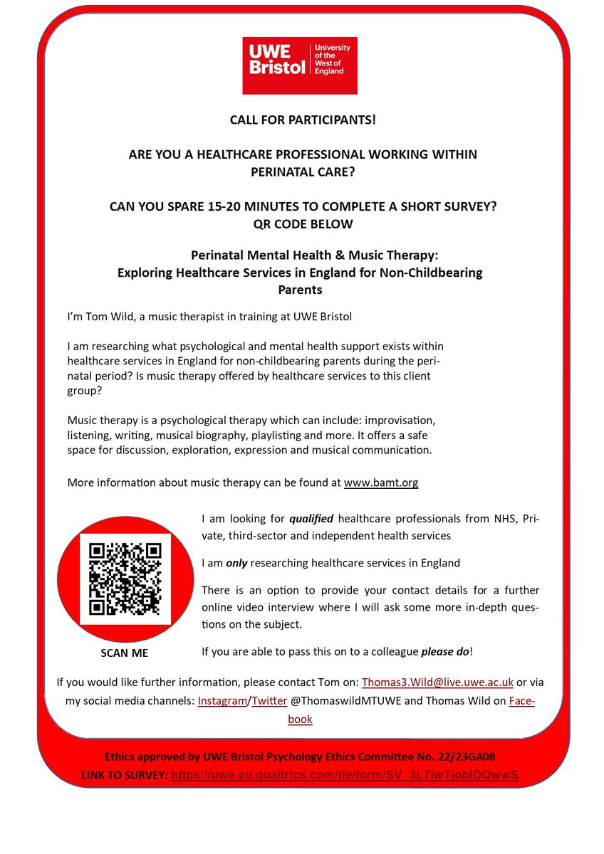 ThomasWildMTUWE's tweet photo. Around 500,000 babies are born every year in England (ONS) How are health services supporting partners? Where can music therapy fit?  Help me find out! If you work in any sector of perinatal healthcare in England please take part &amp; share far and wide The survey only takes 10-15m https://t.co/9FLx7HeElb