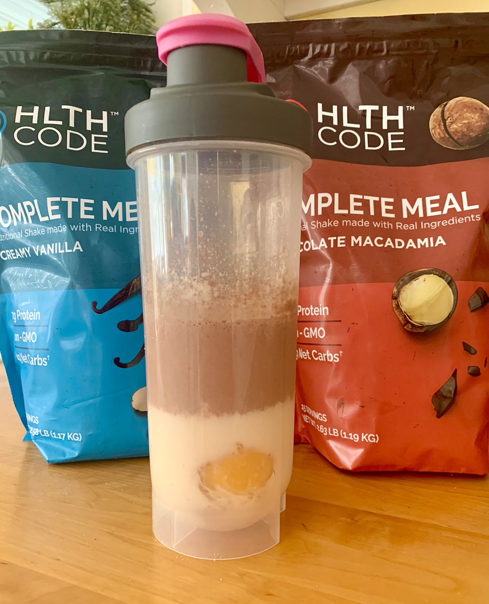 CleGirl17's tweet image. Huge fan of @BenBikmanPhD #HlthCode meal replacement shakes. One scoop of the vanilla and one scoop of chocolate is the perfect combo for me. I add an egg to get extra protein since I struggle to hit that macro. Very impressive list of ingredients, too. #prioritizingprotein