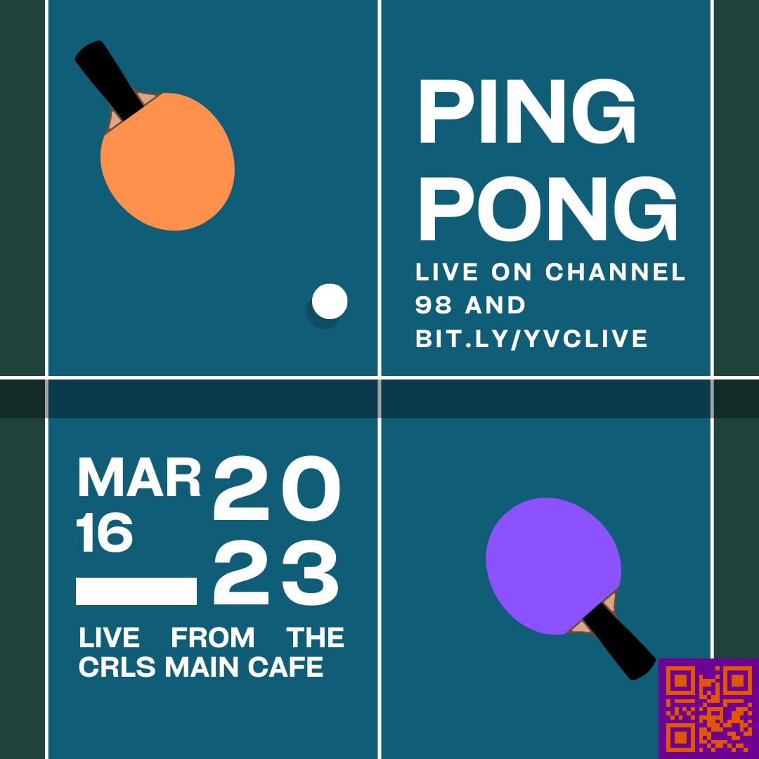 yvconline's tweet photo. This Thursday the falcons will go head to head in the finally of the the ping pong tournament. Tune in live at 3:30pm on channel 98 or https://t.co/d8ERt697lT. Brought to you by the Pan Asian club.
#pingpong https://t.co/W0NVPMmk1I
