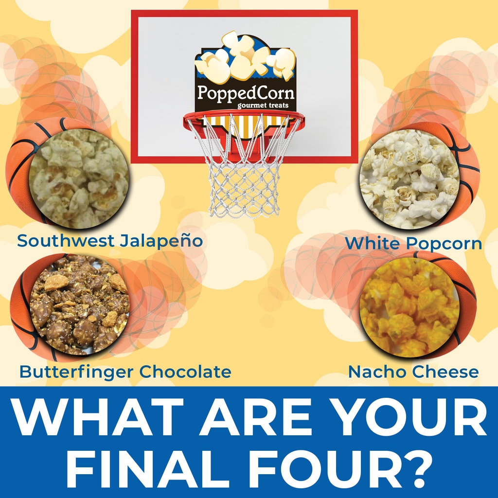 PoppedCornMN's tweet photo. It's March Madness...and we are poppin' up more great flavors!🏀

These are our final four picks...have you tried these awesome flavors yet? @susanmichaletz
.
.
.
.
#poppedcornmn #bestgourmetpopcorn #fudge #gourmettreats #customizetins #finalfour #marchmadness #munchmadness https://t.co/zCdCO6mLUZ