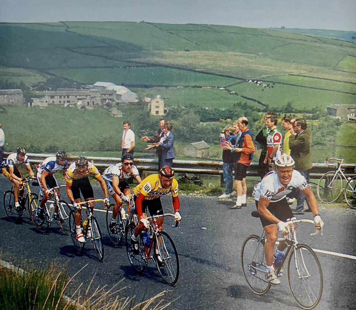 mission753's tweet photo. Neil Stephens, Ivan Ivanov, Adrian Timmis, Bob Downs, Shane Sutton and Dave Rayner at the 1988 Milk Race. https://t.co/sceAquWR37
